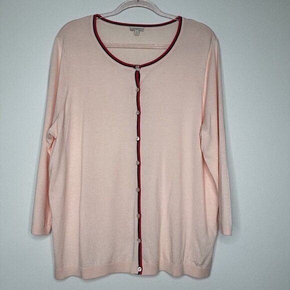 Talbots Cardigan Sweater Pink 3X Button Front Cotton Blend 3/4 Sleeve - Picture 1 of 7